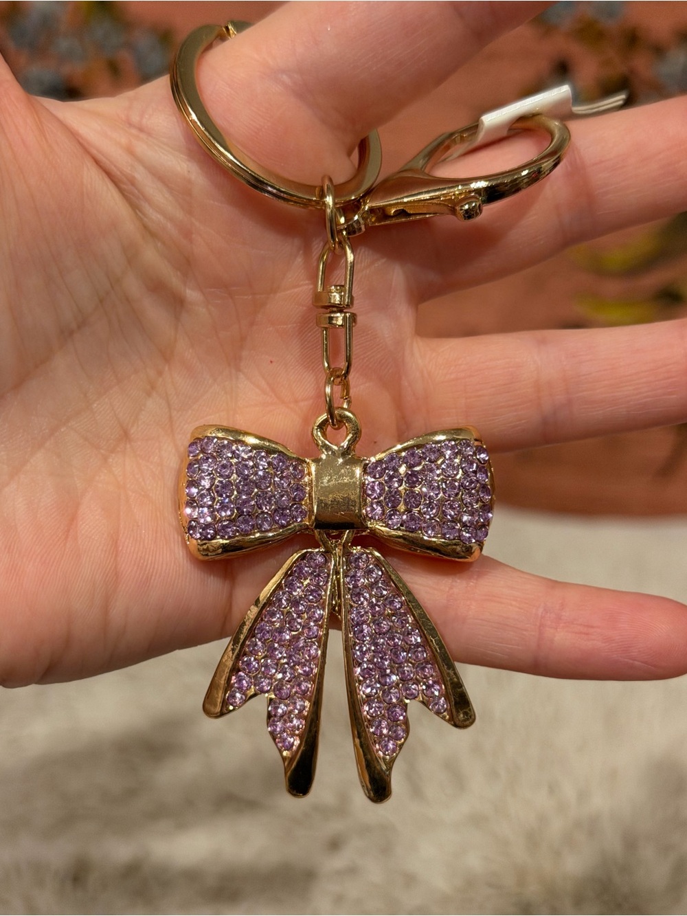 Bow Keychain Bag Charm with Lavender Crystals